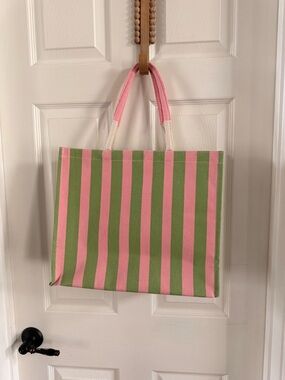 Striped Pink & Green Canvas Tote Bag